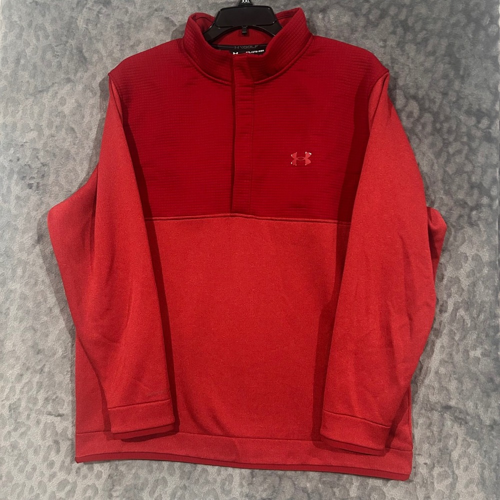 Under Armour Golf ColdGear Mens 2XL Red 1/4 Snap Pullover Fleece Jacket Loose